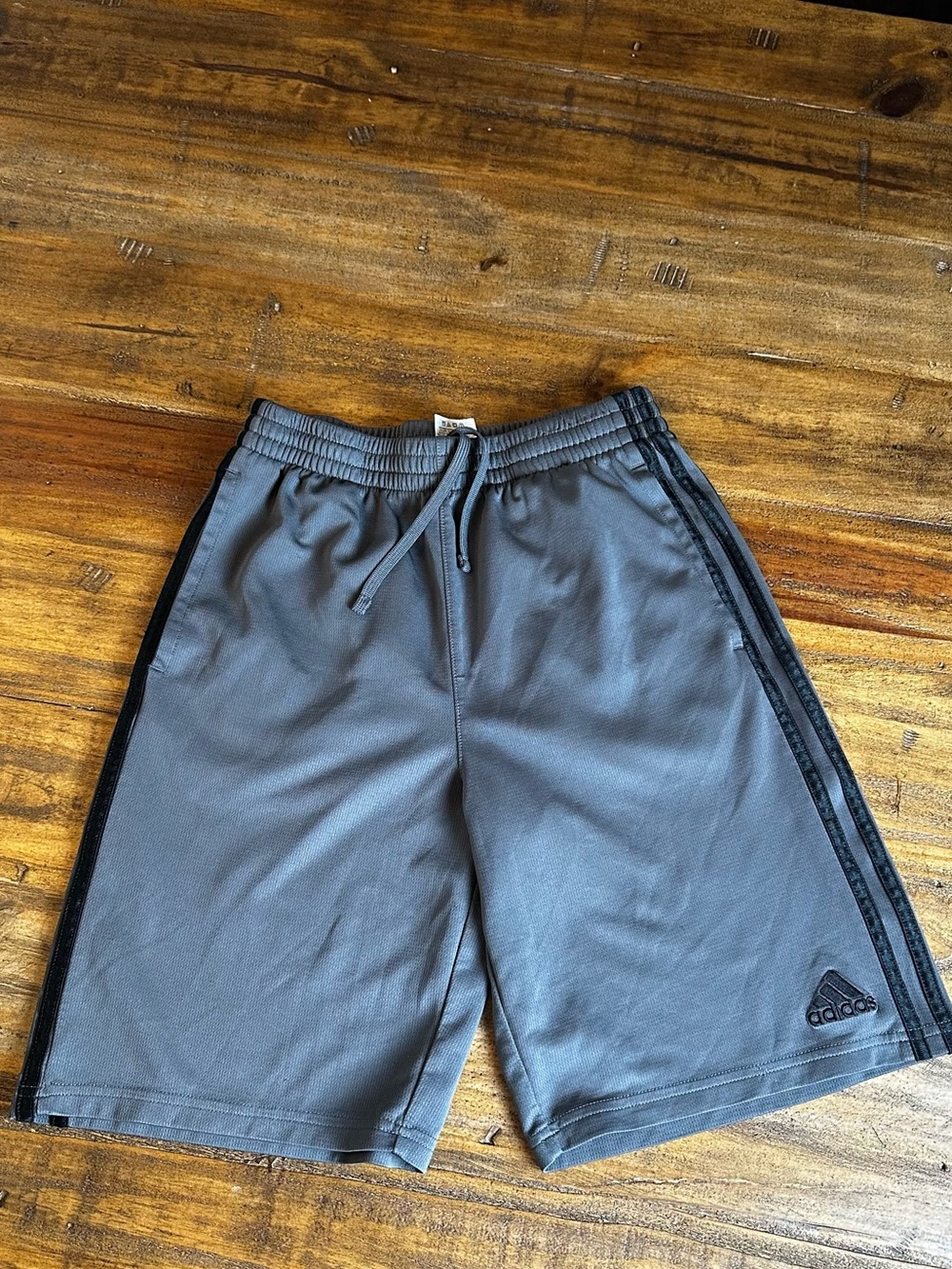 adidas Gray Athletic Kids Shorts with Black Side Stripes and Logo